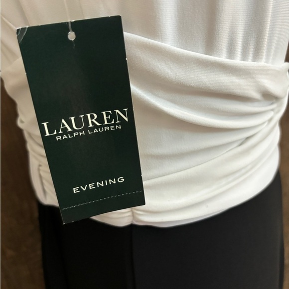 NEW Lauren Ralph Lauren Evening Jersey Black/White Dress with Drape/Slit Size 8 - Picture 11 of 16